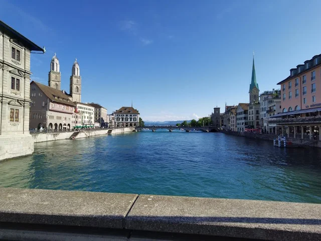 The Limmat in Zurich, with the Grossmünster and Fraumünster