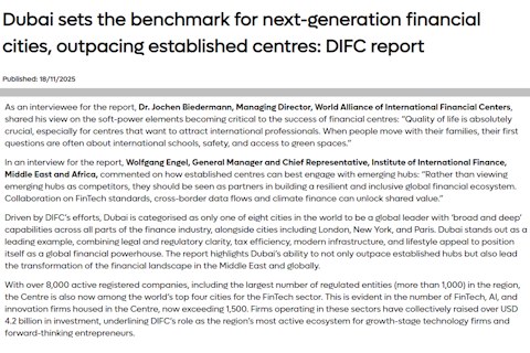 DIFC — Dubai sets the benchmark for next-generation financial cities