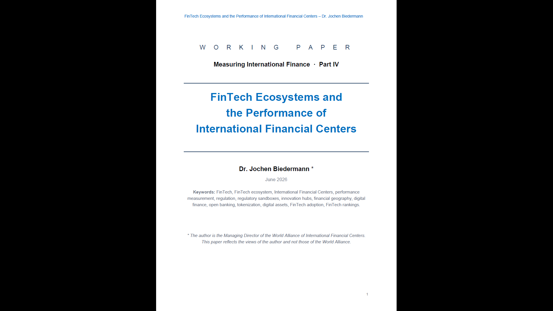 FinTech Ecosystems and the Performance of International Financial Centers