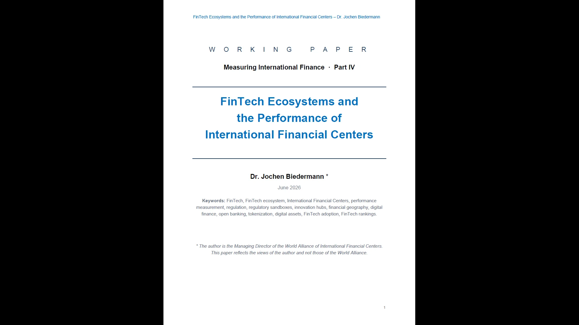 FinTech Ecosystems and the Performance of International Financial Centers
