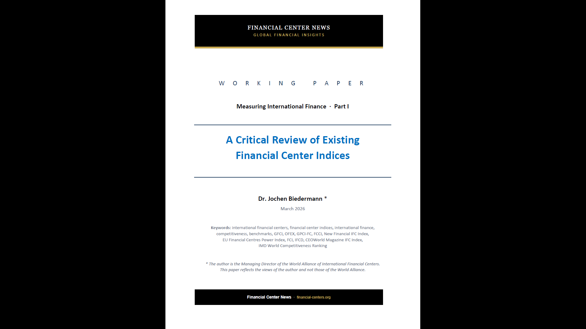 A Critical Review of Existing Financial Center Indices