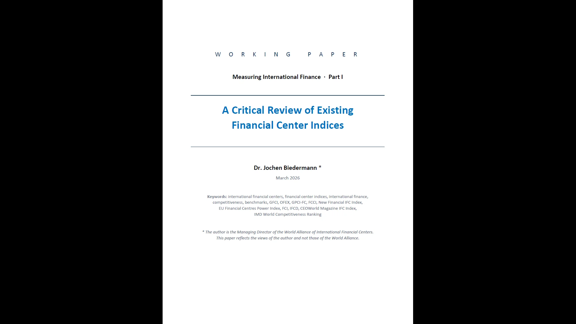 A Critical Review of Existing Financial Center Indices