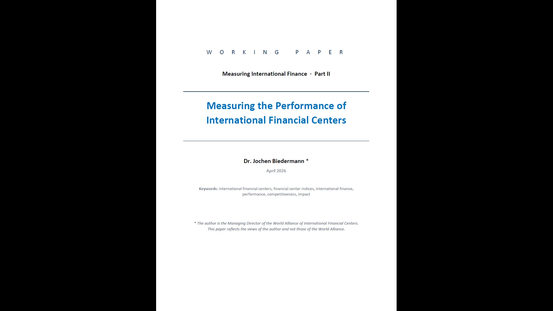 Measuring the Performance of International Financial Centers
